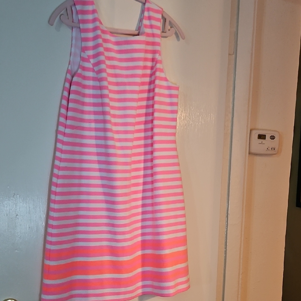 Lilly Pulitzer Pink, White & Coral Striped Sleeveless Shift Dress